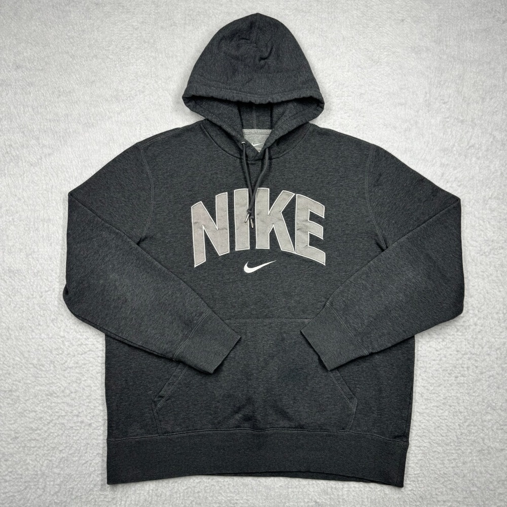 Nike Hoodie Gray Big Logo Spell Out Pullover Sweatshirt 446568-071 Men's Size XL